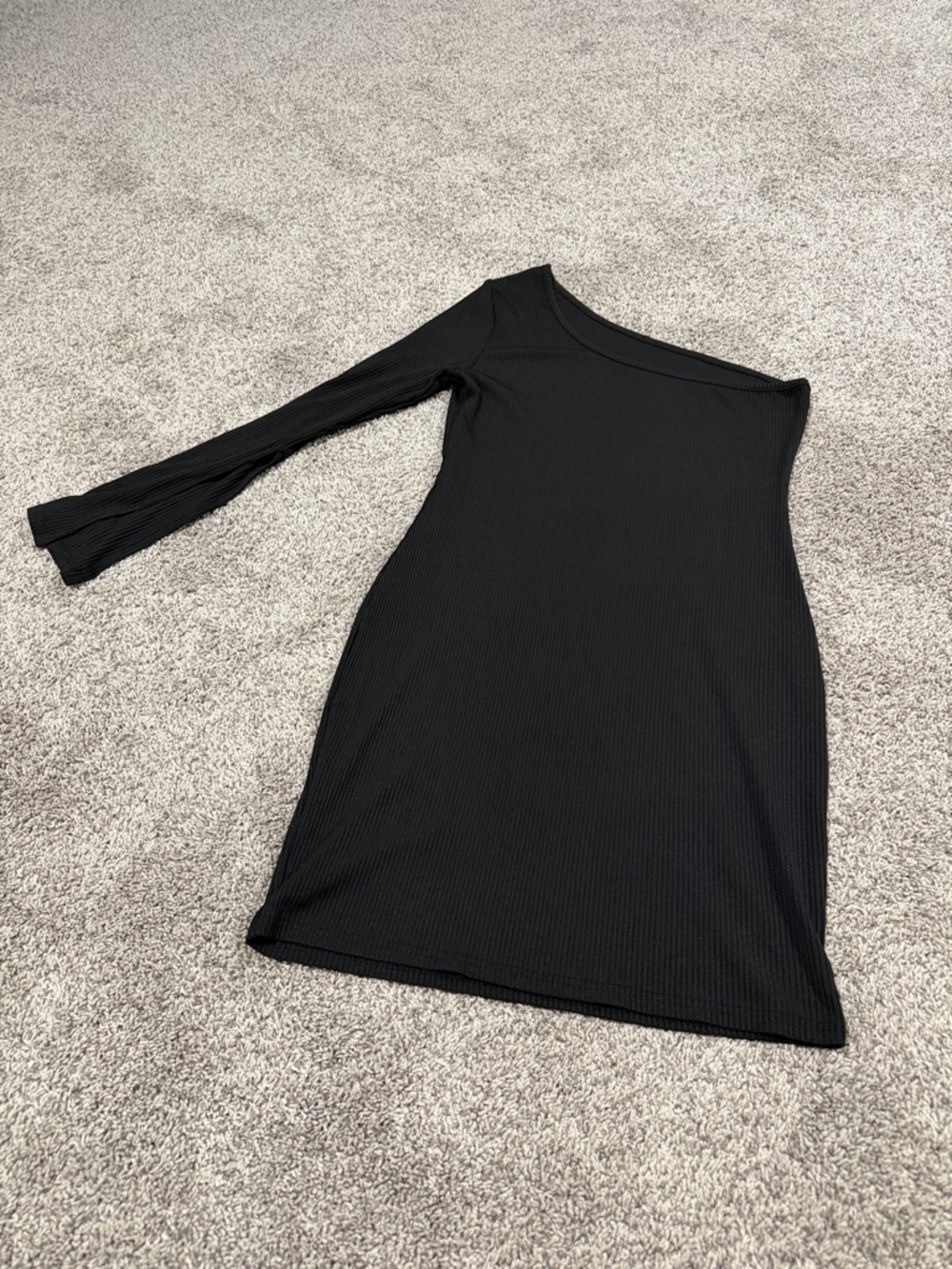 Black One-Shoulder Ribbed Mini Dress